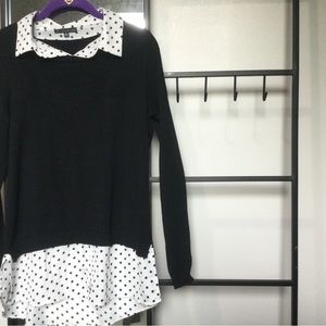ADRIANNA PAPELL Twofer sweater size S. Black with white and black polka dot